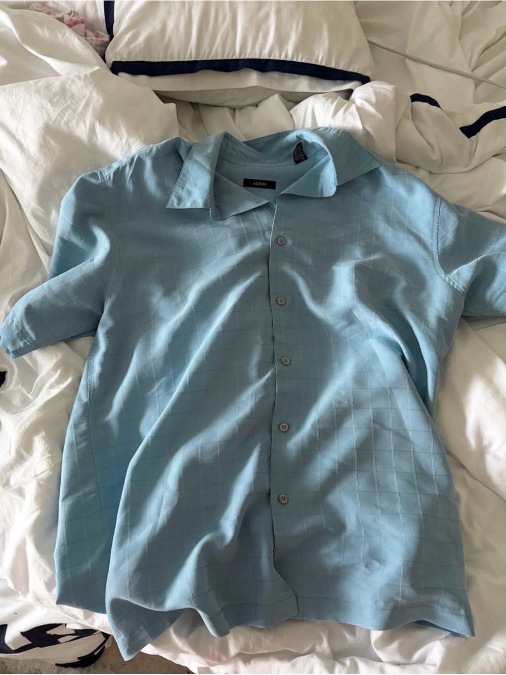 Alfani Men’s Large Light Blue Check Short Sleeve Button Down Shirt